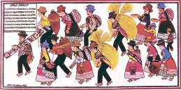 Sarhua, bemalte Tafel mit Erntezeremonie