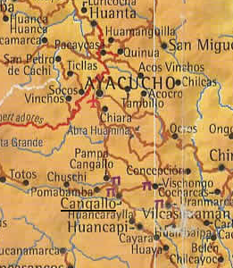 Karte
                      von Ayacucho und Cangallo mit Relief und
                      Flusssystem