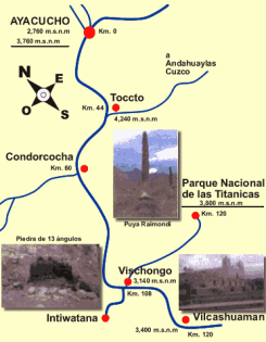 Karte Ayacucho-Titanicas
                        (Titankayoq/Titankayuq, Kakteenpark der
                        Titanen)