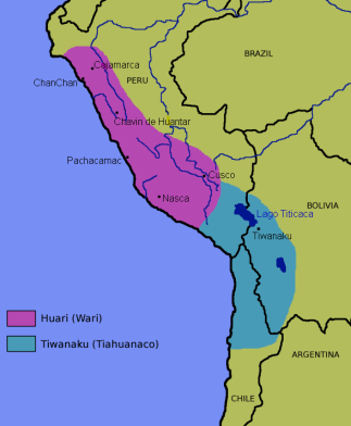 Karte: K�nigreiche der Indigenas Huari /
                          Wari (Norden) und Tiwanaku / Tiahuanaco
                          (S�den)