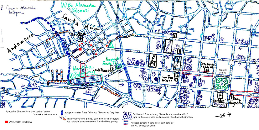 Mapa de Ayacucho con los barrios Santa Ana y
                  Andamarca con la indicaci�n del taller de la familia
                  Gallardo