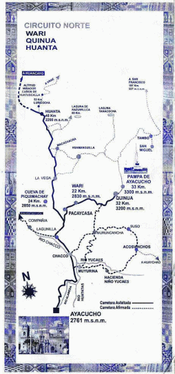 Map of the region of Ayacucho to the North