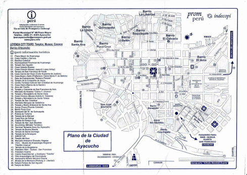 Map of the town of the center of Ayacucho
                        with touristic indications with tourist
                        features