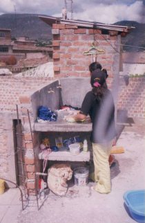 Washing the clothes on the roof, Pamela and
                        Shirley 02