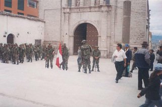 Plaza de Armas, preparation for the
                        military parade for a Peruvian flag 01