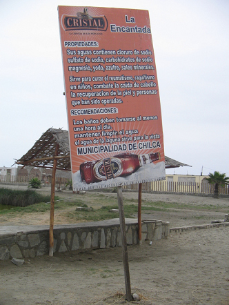 Chilca, la placa
de la laguna medicinal no. 3, vista de cerca Chilca, la placa de la laguna medicinal
no. 3, vista de cerca