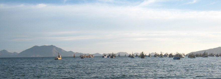 Vista a la baha de Chimbote con islas
                            y barcos de pesquera