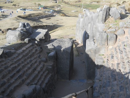 Cusco Sacsayhuam�n, the corridor with the stairs to the first terrace, view from above