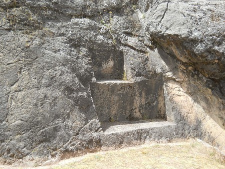 Details from the rock of stairs and thrones "Chinchana grande" part 2 (right): half lateral view of the throne
