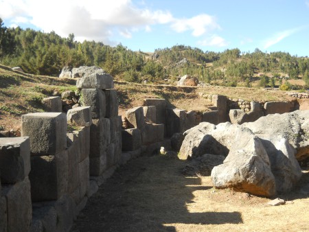 Cusco Sacsayhuam�n 10, campo ca�tico, muro y piedras 02