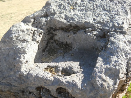 Cusco Sacsayhuam�n, amphitheater: milled stone with a throne on the meadow 01, zoom of the throne