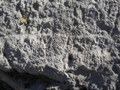 Cusco Sacsayhuam�n, amphitheater: milled stone with a throne on the meadow 01, zoom of the milled surface 01