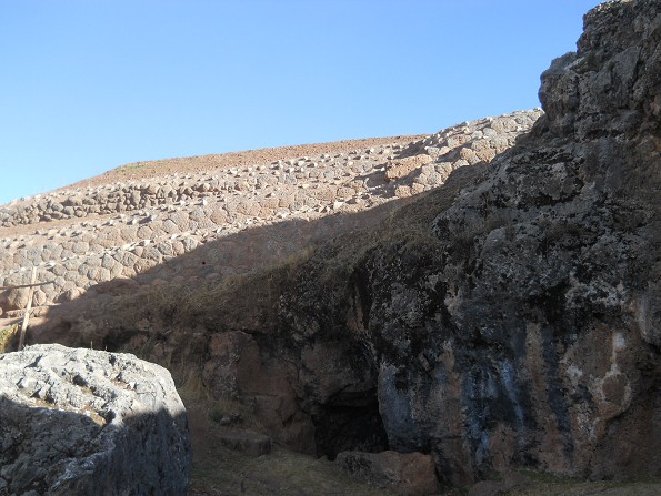 Cusco Sacsayhuam�n, final zone with black and red rock with the view to another Inca wall