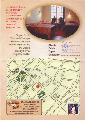 Faltblatt des Hostal Torcasa 02, Karte und
                        Preise