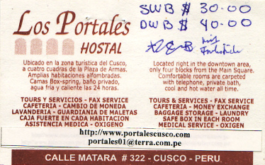 Visitenkarte des Hostal Los Portales mit
                        Angaben �ber das Angebot