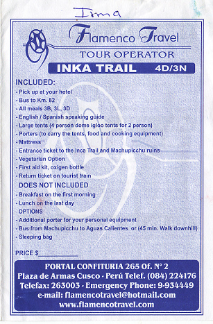 Reiseb�ro Flamenco Travel 01: Angebot
                        Inca-Trail 01