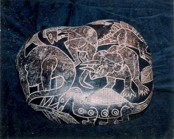 Engraved stone with different
                dinosaurs 02