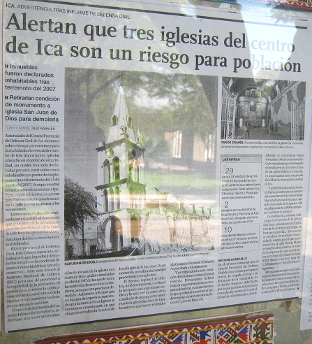 Ein
                            Artikel �ber Kirchen in Ica, die f�r
                            Menschen gef�hrlich geworden sind