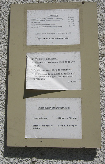 Tarife und �ffnungszeiten des Regionalmuseums
                    von Ica, Peru