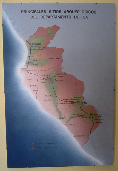 Die Karte der Provinz Ica mit den grossen,
                    arch�ologischen Ausgrabungsst�tten