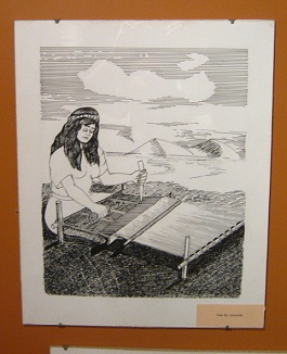 Abbildung mit einem fest montierten,
                    horizontalen Webstuhl