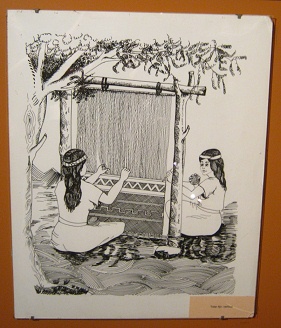 Abbildung eines ersten festen, vertikalen
                    Webstuhls der Paracas-Kultur