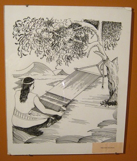 Abbildung mit einem mobilen Webstuhl, der an
                    der Taille befestigt ist