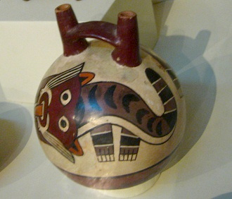 Keramikflasche mit dem Design einer
                              Katze, Nahaufnahme