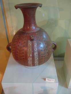 Ceramic jug of Inca culture with
                            geometric designs on it