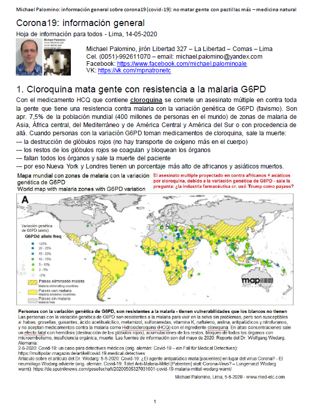 Pastillas con
                              cloroquina matan gente con favismo
                              (variaci�n gen�tica G6PD) - pdf p.1