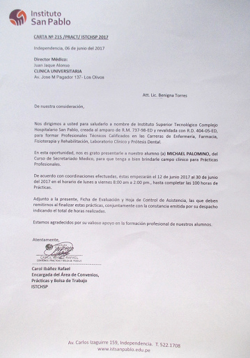 Escrito para la pr�ctica en la
                              Cl�nica Universitaria