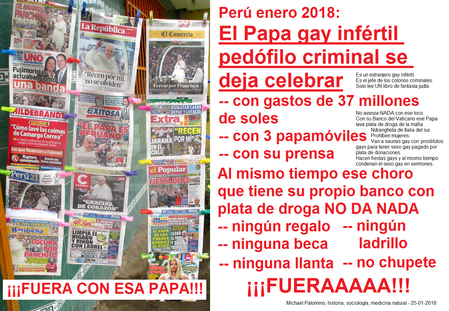El Papa gay inf�rtil
              ped�filo criminal soncon sus diarios, Per� enero 2018