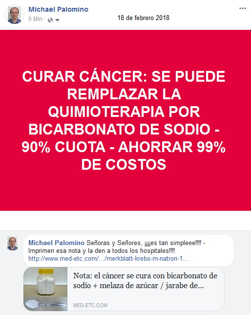 Michael Palomino: CURAR
                        C�NCER: SE PUEDE REMPLAZAR LA QUIMIOTERAPIA POR
                        BICARBONATO DE SODIO - 90% CUOTA - AHORRAR 99%
                        DE COSTOS - 18 de febrero 2018