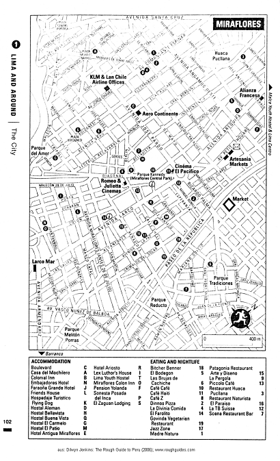 Lima: Map of Miraflores with some
                            tourist indications