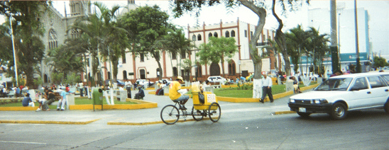 Parque central con bicicleta de helado