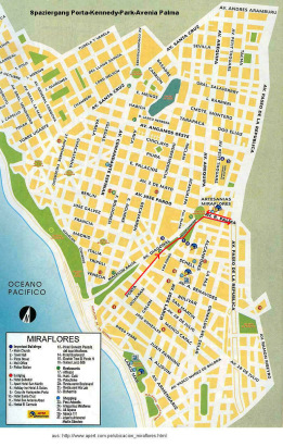 Miraflores: Mapa del paseo jir�n Porta -
                        parque Kennedy - avenida Palma