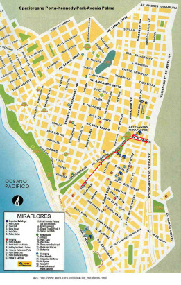Miraflores: Karte des Spaziergangs Jiron
                        Porta - Kennedy-Park - Avenida Palma