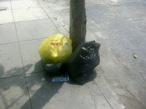 Miraflores, Jiron Porta, Abfalls�cke auf
                          Trottoir