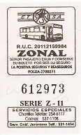 Schwarz-weisses Busbillet der Busfirma E.T.
                        AS, Linie 3, von Comas nach Chorrillos