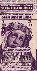 Billete de bus violeta de la empresa de bus
                        "Santa Rosa de Lima", l�nea de bus
                        IO33