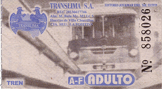 Busbillet der Busfirma
                        "Translima" mit gekrnten Condors,
                        Buslinie SM18, mit Bussen mit blau-weiss-blauen
                        Streifen, "Grieche", von Chorrillos
                        nach Carabayllo