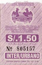 Billete de bus violeta de la empresa de bus
                        "Translima SA" con c�ndores coronados