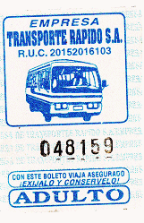 Billete de bus azul y blanco de la empresa
                        de bus "Transporte R�pido SA"
