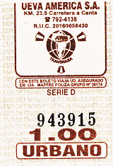 Billete de bus marr�n de la empresa de bus
                        "Ueva America SA"