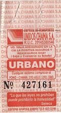 Billete de bus rojo de la empresa de bus "Unidos
              Chama SA" con una frase de Seneca: "Lo que los
              leyes no prohiben puede prohibirlo la honestidad."