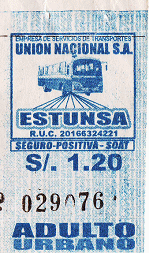 Blaues Busbillet der Busfirma "Union
                        Nacional SA"