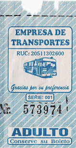 Billete de bus azul claro sin nombre de
                        empresa de la l�nea de bus OM36