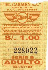 Beiges Busbillet der Busfirma "El
Carmen SA" mit einem "Bus-Adler" Beiges Busbillet der Busfirma "El
Carmen SA" mit einem "Bus-Adler"