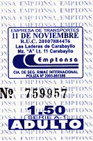 Blau-weisses
Busbillet der Busfirma "Emptonsa" Blau-weisses Busbillet der Busfirma
"Emptonsa"