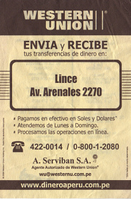 Flugblatt von Western Union in Lima, 2007